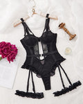 Sxy Lace Mesh Backless Ruffled Decoration Hollow Ring Buckle One-Piece Pajamas