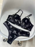 Flourish Velvet Butterfly Print Bra & Panty Set – Soft Padded, Wired, Premium Lingerie for Girls & Women 8092