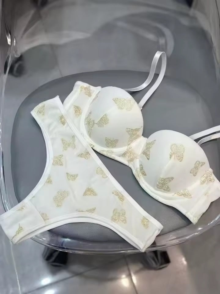 Flourish Velvet Butterfly Print Bra & Panty Set – Soft Padded, Wired, Premium Lingerie for Girls & Women 8092