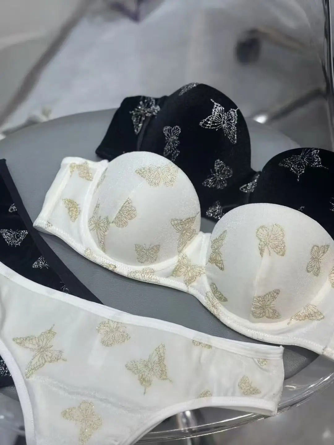 Flourish Velvet Butterfly Print Bra & Panty Set – Soft Padded, Wired, Premium Lingerie for Girls & Women 8092